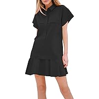 DouBCQ Women's Casual Long Sleeve Flowy Pleated Fall Dresses with Pockets  (0-Black, S) at Amazon Women's Clothing store