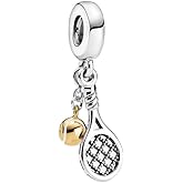 Lkwrideiny Tennis rackets and tennis balls Charm 925 Sterling Silver Pendant,Jewelry Beads Gifts for Women Bracelet&Necklace