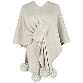 Hzxsny Fashion Cape Shawls for Women Faux Fur Pom Pashmina Wrap Large Scarves Open Front Poncho Cape Soft Cardigan Sweaters
