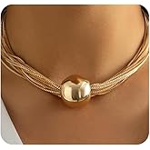 Twentylo Chunky Gold Bead Choker Necklace for Women,Big Beaded Thick Chain Adjustable Pendant Necklace Trendy Statement Jewelry,Party Clothing Dress Accessory