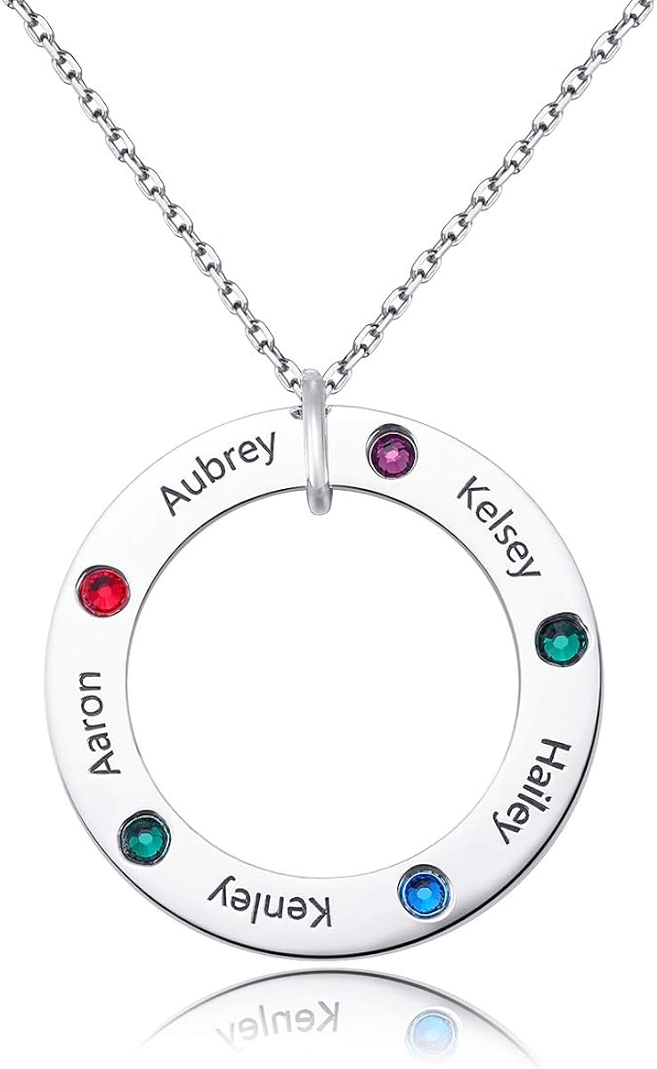 Custom Name Necklace with Birthstone, Family Personalized Necklace
