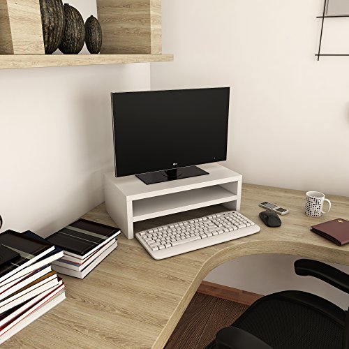 Elegance Wood White TvMonitor Riser Stand 17 to 23 inch 1 Tier and 2