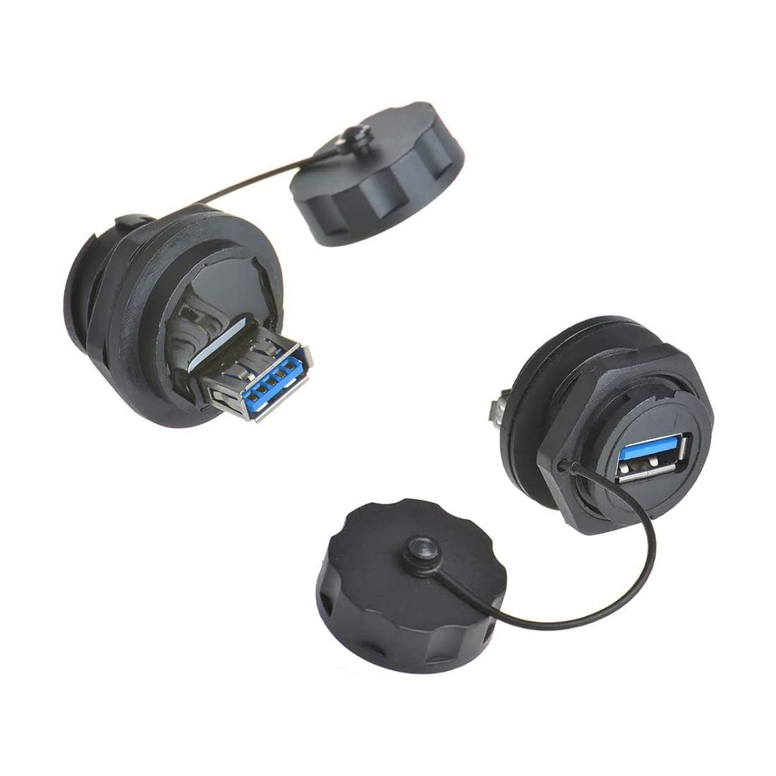 PENGLIN 2PCS USB3.0 IP67 Waterproof Connector Industrial Standard Double Head Adapter Female to Female Plug Panel Mount with Waterproof/Dust Cap for Digital Automobiles Electronic Equipment