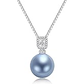 YAMI Pearl Necklace,11-12mm Round Tahitian/Akoya/Edison Cultured Pearl, 925 Sterling Silver Adjustable Chain (18-20IN), 5A Cubic Zirconia, Elegant Luxury Jewelry Gift for Women, Blue/Black/Purple