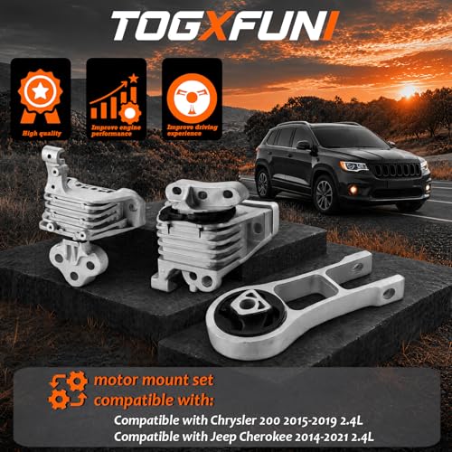 3 Piezas Soportes Motor y Transmisión Fits for Cherokee 2.4L 2014-2021 | Soportes para Chrysler 200 2.4L 2015-2019; reemplazo# OE 68192831AF 68418876AB 68157441AD 3378/3380/3308
