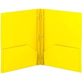 Smead Plastic 2 Pocket Folders with Pockets &amp; Prongs, Yellow 3 Pack | Letter size, 9-3/4 x 11-1/2 in. Holds 180 sheets: 80 on the fastener and 50 per pocket. Inside slot fits a business card.