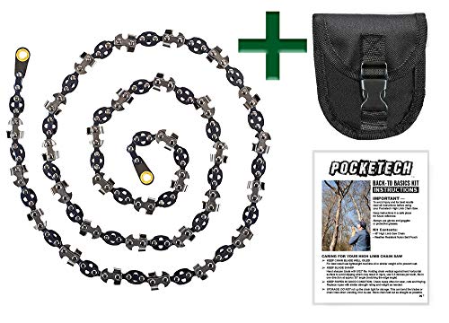 Pocketech Back-to-Basics Kit: 48 Inch-High Limb Hand Chain Saw & Pouch - Blades on Both Sides so it Doesn't Matter How It Lands - Upgraded with 50% More Blades Cut in Both Directions & on Both Sides