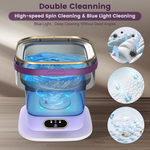 Mini Washing Machine, 15L 2 in 1 Portable Washing Machine with Spin and 3 Cleaning Modes for Small Clothes, Folding Camping Washing Machine for Travel, Apartments (Purple)