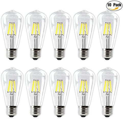 IMINOVO Edison Style Vintage LED Filament Light Bulb, 6W Cool White(6000K) 400LM, E26 Medium Base (ST64) Antique Shape, Clear Glass Cover, Dimmable, Pack of 10