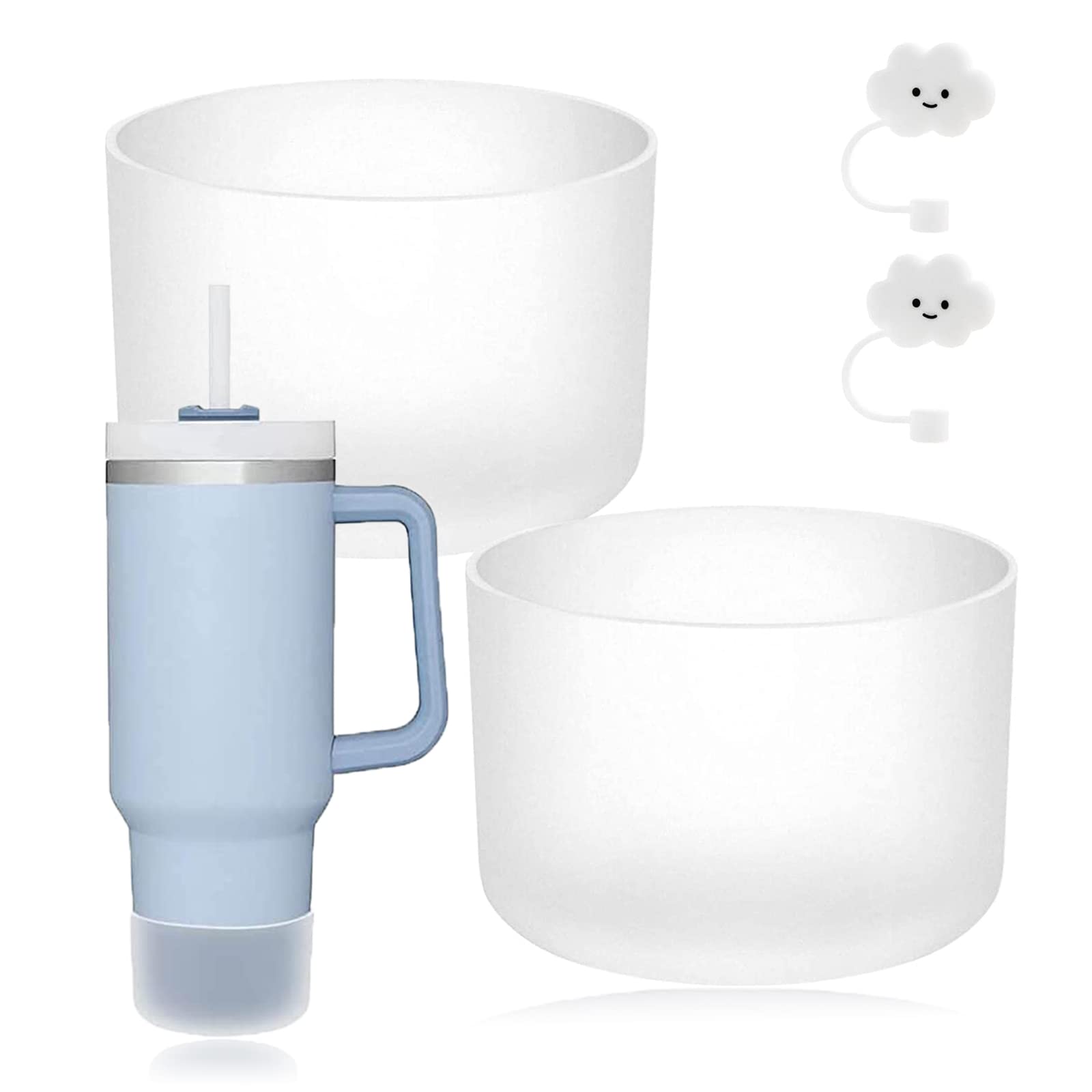 Ruikdly Bottle Boot 2Pcs, Silicone Beverage Insulator Protector with Flexible Straw Stopper, Clear White, 7.5x4.5 cm