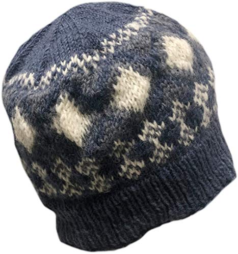 Nepal Hand Knit Sherpa Hat with Ear Flaps, Trapper Ski Heavy Wool Fleeced Lined Cap (Blue Beanie) - Thumbnail 2