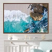 Framed Canvas Wall Art Coastal Freedom Aerial Beach Beach Coastal Cool Minimalism Multicolor Photography Relax/Calm - 16x24 inches