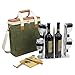 HappyPicnic Wax Canvas 3 Bottle Wine Carrier, EVA Molded Beverage Cooler Bag for Travel, Champagne Drink Carrying Tote with 4 Glasses, Wine Opener & Stopper, Cheese Board and Knife Set as Gift