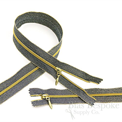 Set of 3 Gold Lurex Invisible Zippers, 18