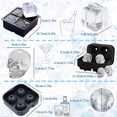 Olywee 3er Pack Eiswürfelschalen-Schwarzes Silikon 4 Riesen Eisball Würfelhersteller + 3D Schädel Eisbehälter Schädel… – Bild 3
