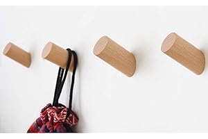 Felidio Wood Wall Hooks, 4 Pack Coat Hooks Mounted Rustic Wooden Heavy Duty Robe Hook Hat Rack | for Hanging Bathroom Towels Clothes Hanger (Beech Wood)