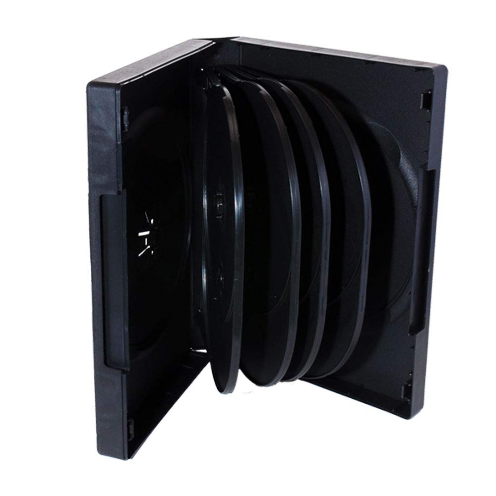 Photo 1 of Maxtek Black 10 Disc CD/DVD/Blu-ray Case with 4 Flip Trays and Outter Clear Artwork Sleeve, 2 Pack