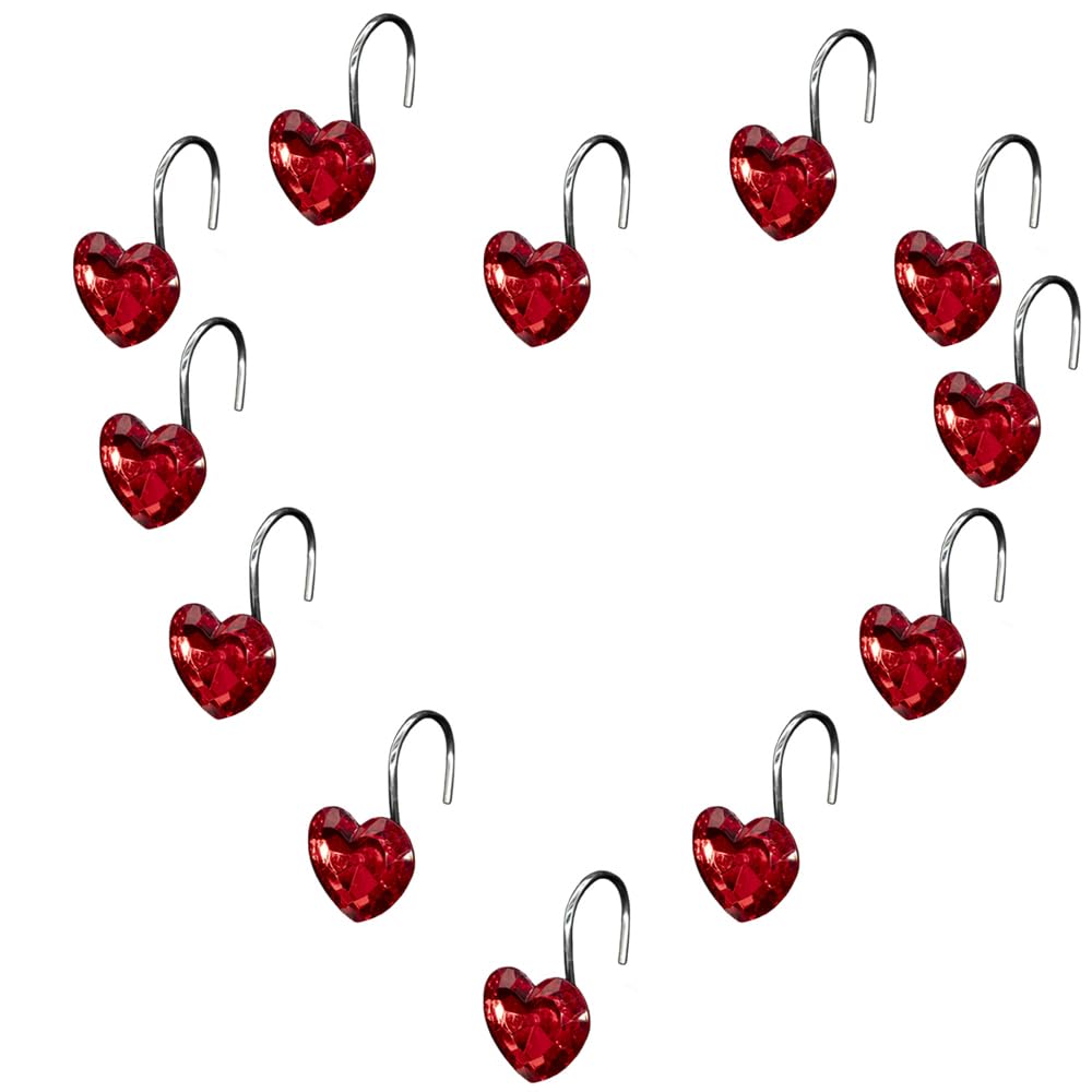 Photo 1 of 12 Pcs Red Heart Shower Curtain Hooks Rings,Valentines Day Stainless Steel Rust Resistant Shower Rings Decorative Shower Curtain Hooks