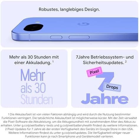 Pixel 10a – 7 Jahre Betriebssystem- und Sicherheitsupdates, mehr als 30 Stunden Akkulaufzeit, Kamera-Coach, Gemini Live, Pixel-Sicherheitsfunktionen - Fog, 128GB