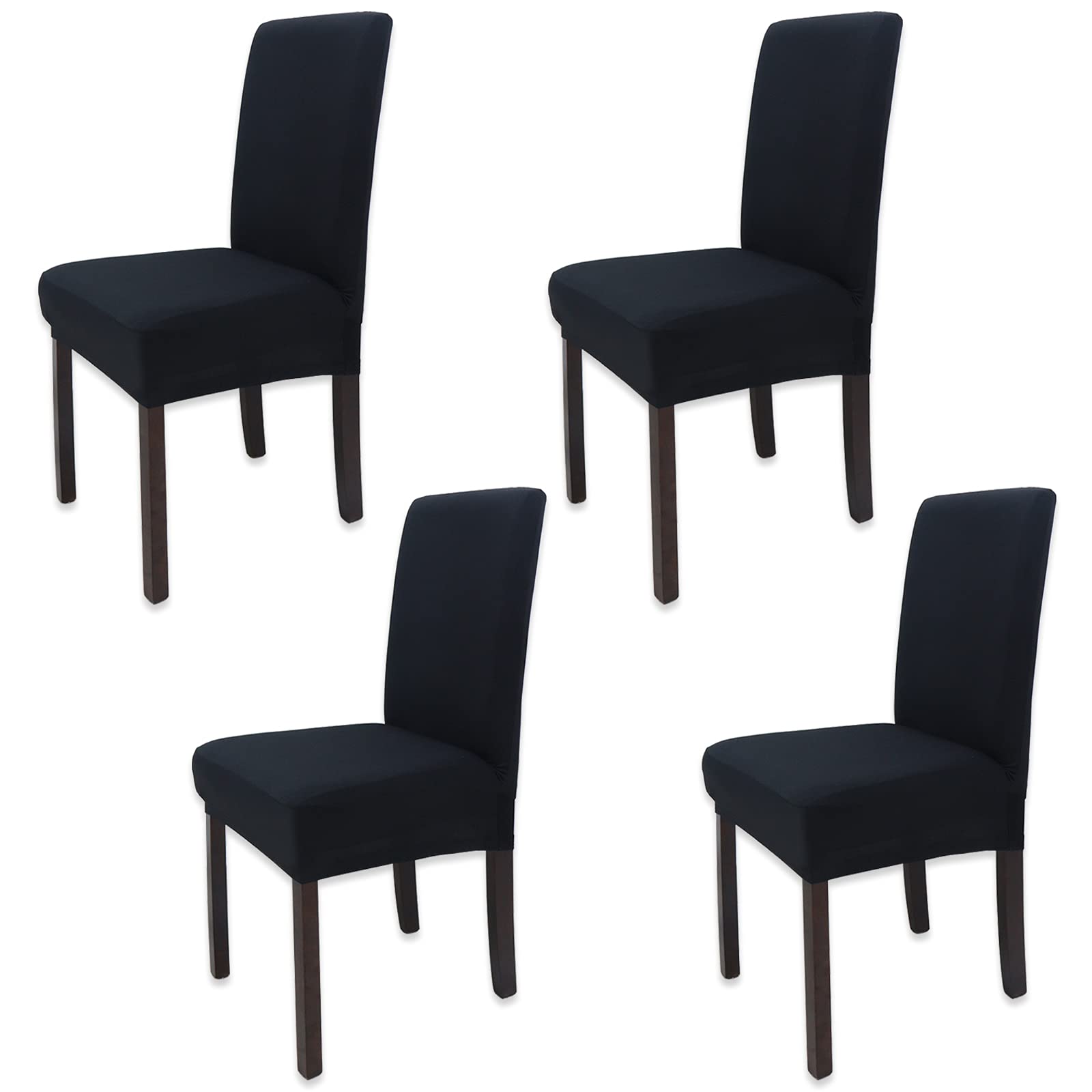 Leeyunbee Set of 4 Dining Chair Covers, Modern Elastic Stretch Chair Protector, Removable Washable Kitchen Chair Seat Cover for Hotel, Restaurant, Wedding, Dining Room, Banquet, Ceremony (Black) — image 1