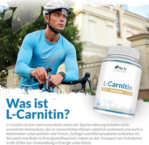 L-Carnitin Komplex 2.200mg Hochdosiert - 180 Vegane Kapseln - Mit Riboflavin, Biotin, Chrom, Vitamin D, B3 & B6 - L-Carnitin-Tartrat-Ergänzung - Nu U Nutrition