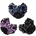 LiveZone (Pack of 3) Women Hair Bun Cover Net Snood Hairnet Bowknot Decor Barrette Hair Clip Bow Lace Flower Hair Accessories,3 Color-Black & Blue & Purple