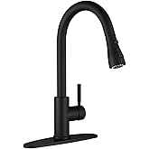 WEWE Black Kitchen Faucet, Kitchen Faucets with Pull Down Sprayer Commercial Stainless Steel Single Handle Single Hole Kitchen Sink Faucet for Farmhouse Camper Laundry Rv Bar