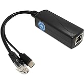 Gigabit Type C PoE Splitter 5V 3A, IEEE 802.3af/at Standard, 10/100/1000Mbps Type C Power Over Ethernet Splitter with RJ45 Po
