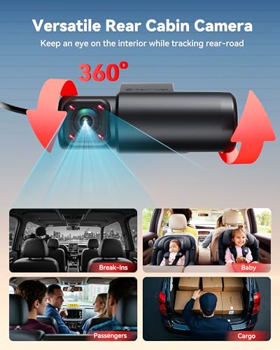 REDTIGER F17 Plus Dashcam 4 Channel Car 2.7K+1080P*3,STARVIS 2,128GB Card,Front,Interior and Rear 360°,IR Night Vision,5.8GHz WiFi,GPS,Voice Control,Parking Mode