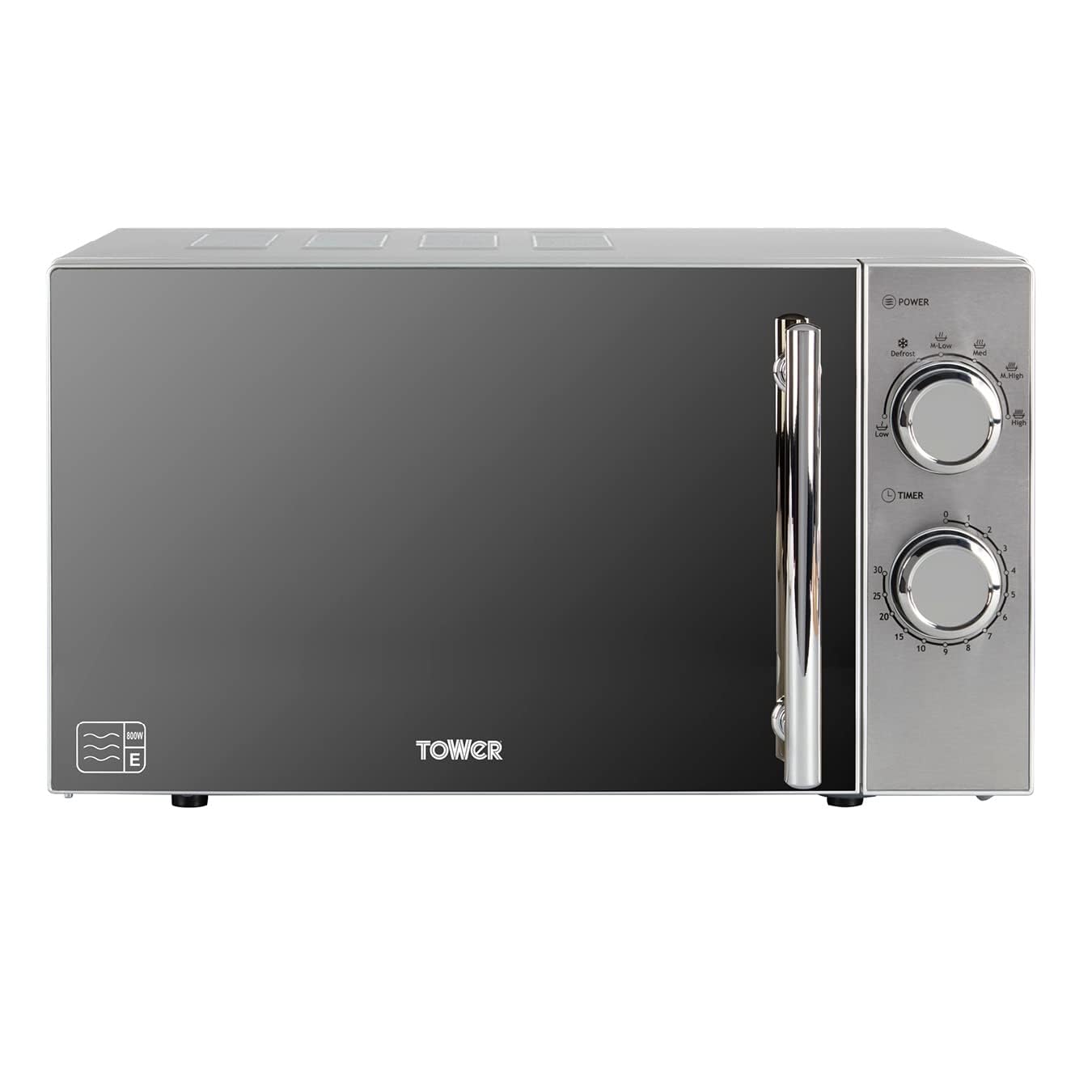 Tower 800W 20L Microwave with 5 Power Levels and a 30 Minute Timer, Silver, T24015S