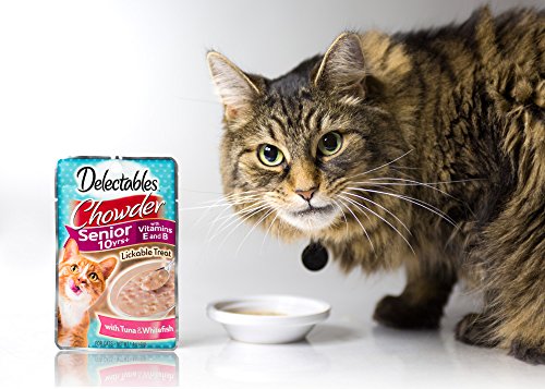Delectables Chowder Senior 10 Years+ Lickable Wet Cat Treats - Tuna & Whitefish - 12 Pack
