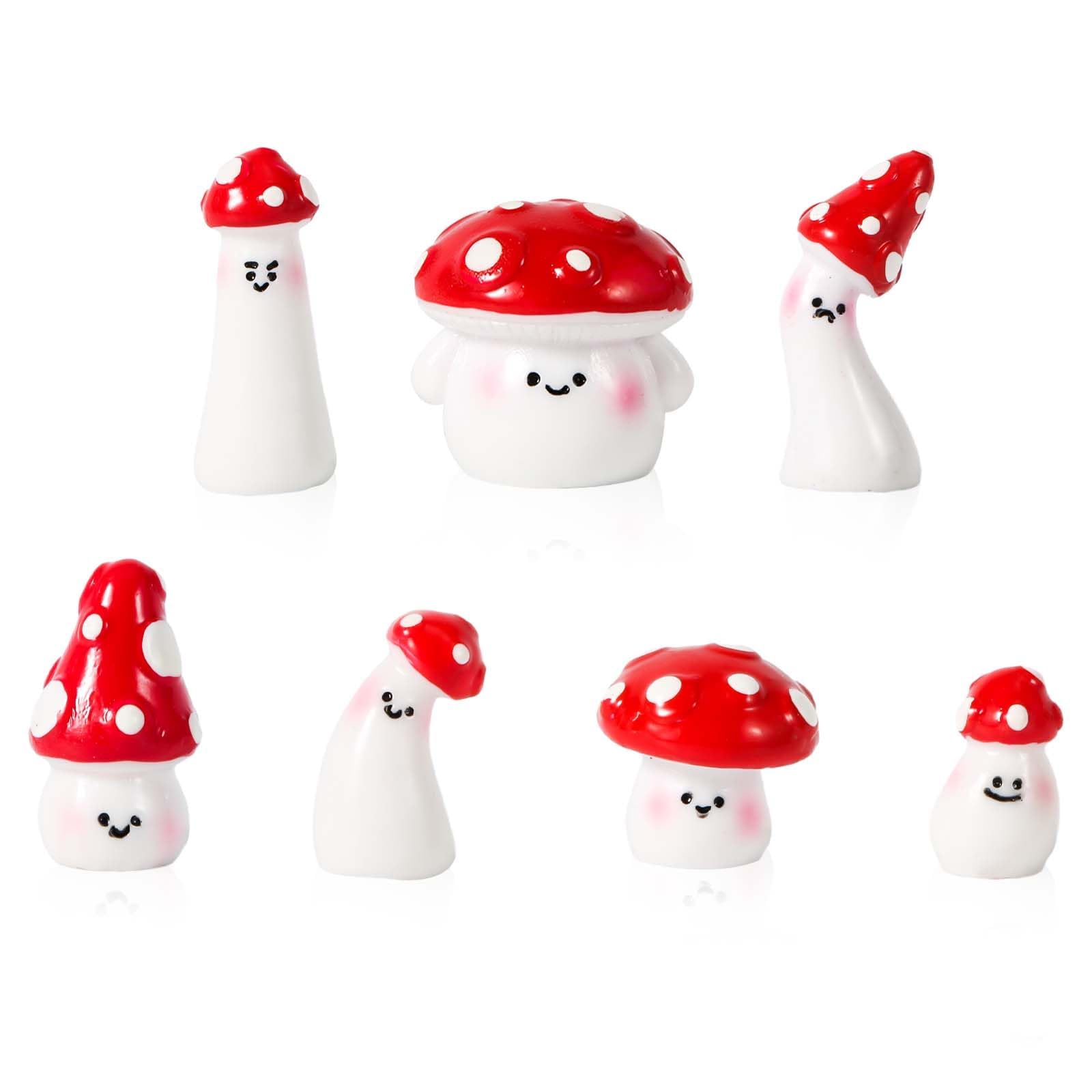 lasuroa 7pcs Miniature Mushrooms, Mini Mushrooms Figurines Ornament Cute Tiny Resin Mushrooms Statue for Outdoor Garden Micro Landscape Plant Pots Bonsai Crafts Home Room Party Decor