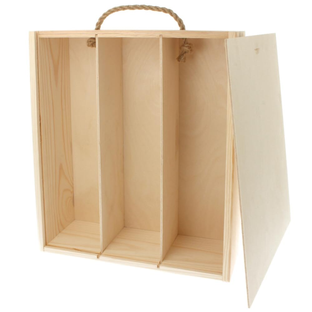 Wooden World - Wooden stylish wine box with string handle for three 3 bottles