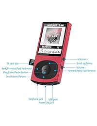 AGPTEK   Reproductor MP3 con Bluetooth 4.0, carcasa metálica de 8 GB con sonido sin pérdida, soporta radio FM Shuffle de reproducción (versión actualizada), ampliable hasta 128 G, rojo (C3)