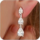 14K Gold Clip on Earrings for Women Cubic Zirconia Dangle Drop Earrings 14K Gold Non Pierced Heart Earring for Women Jewelry Party Prom Wedding