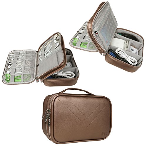 BUBM Portable Waterproof Travel Cable Organizer Storage Bag, Electronics Accessories Travel Organizer for Laptop Accessories, Hard Drive, Pen, Smartphone, Passport-Coffee gold