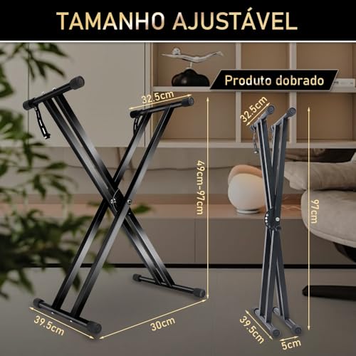 Suporte Piano, Suporte para Teclado, Suporte Teclado Musical, Suporte Teclado Musical Estante Pedestal, Suporte Teclado e Piano, Dobrável e Regulável em Altura, Suporte para Teclado Musical