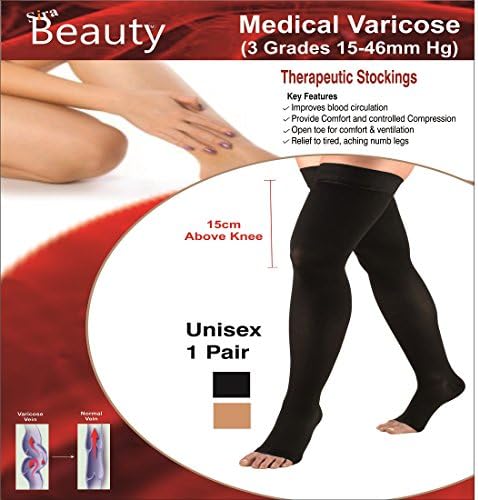 Sira Medical Antiskid Varicose Veins Socks, Grade-II Open Toe Above Knee Ankle Socks, Medium pressure (23-32 mmHg), Graduate Compression Pressure Socks to Ankle Calf &amp; Thigh, Best for Varicose Veins,