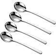 Txhlyx Bouillon Spoons, SUS 304 Stainless Steel Large Thick Heavy Duty Round Spoons, Dishwasher Safe, 7.7 Inch Set of 4 (Silver)