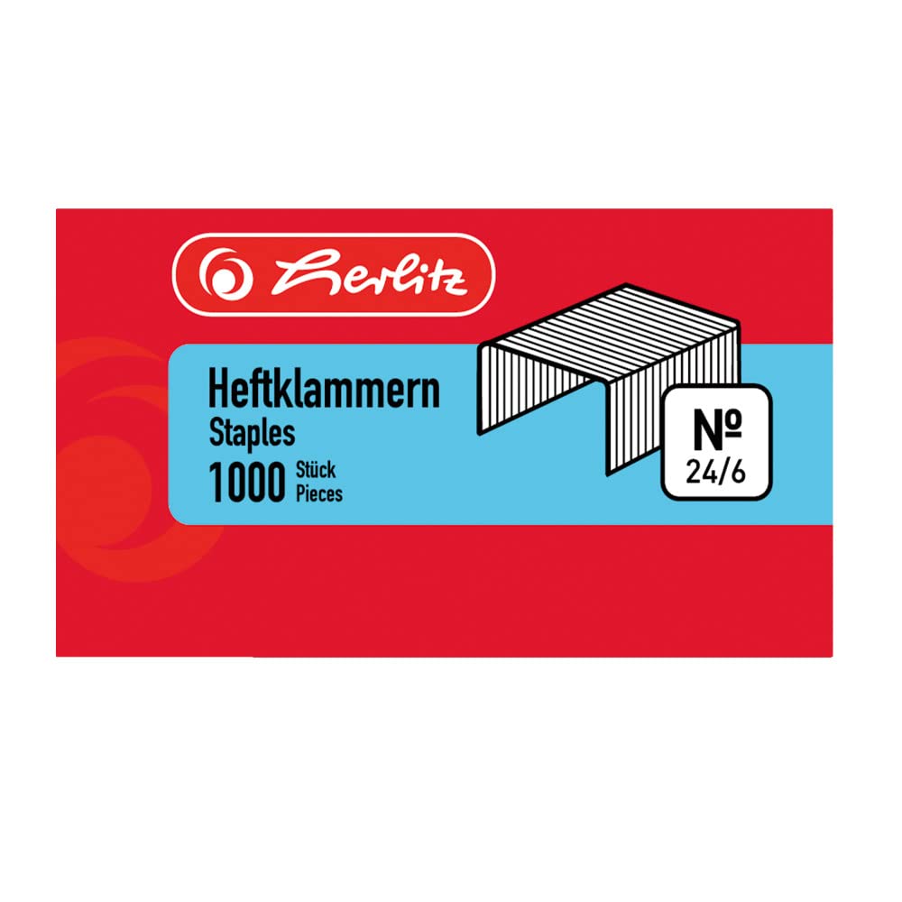 Herlitz No. 10 Staples, 2X Galvanised 1000 Pieces On Card No. 24/6