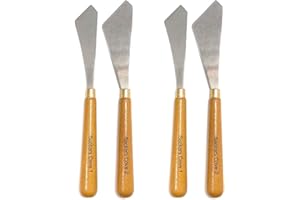 SEEKERS COVE 4x Painting Knife - Palette Knives - NEW Round Wood Handle and Steel Blade - Better Angles And Motion - Straight Edge Gentle Flex for Art and Paint (4 Knives)