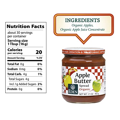 Eden Organic Apple Butter Spread, No Sugar Added, Great Lakes Apples
