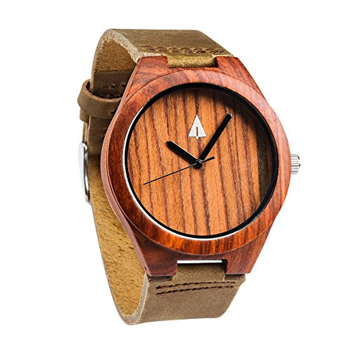 Treehut Redwood Men's Wooden Watch  Genuine Leather Strap - Miyota Quartz Mo...