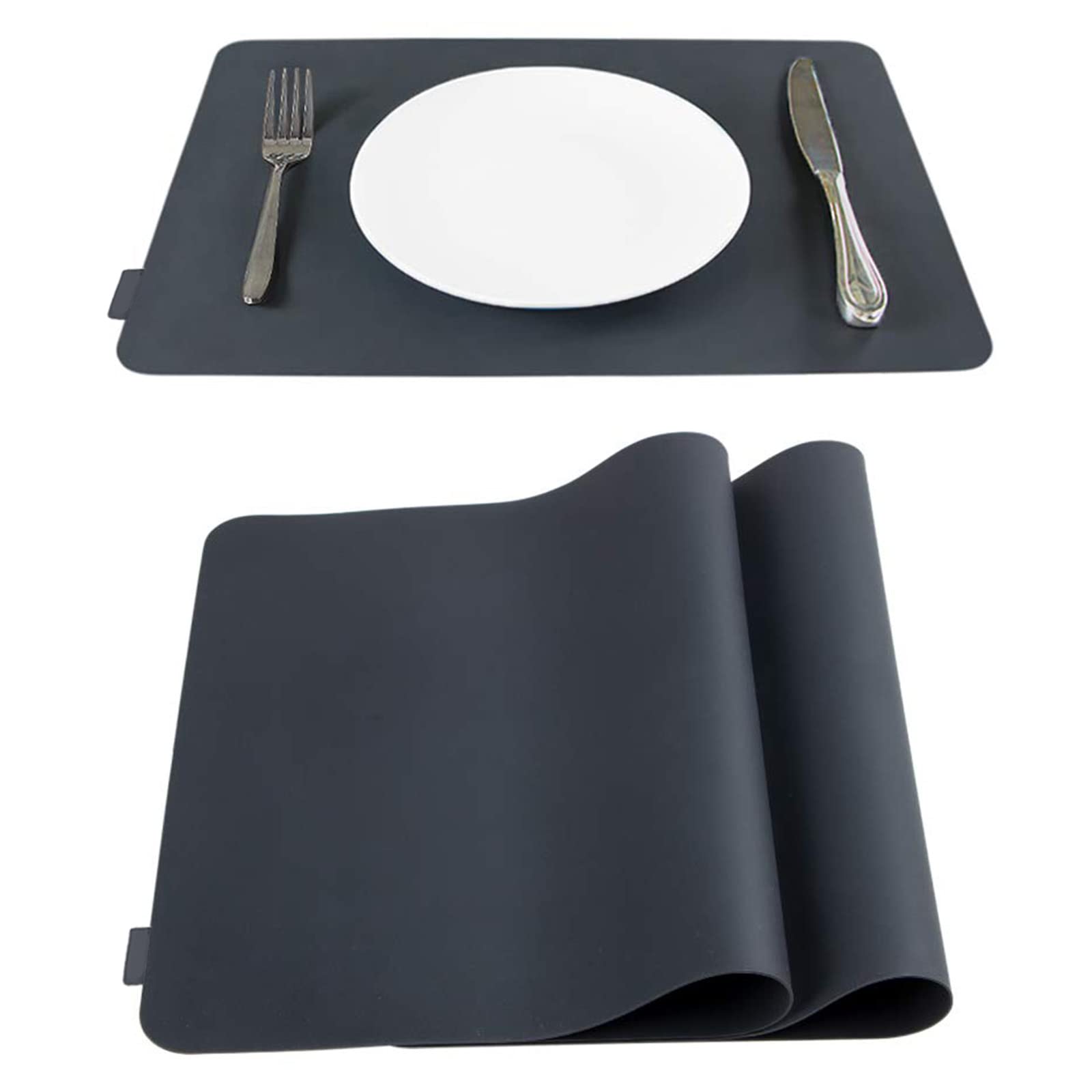 Webake Placemats Silicone Table Mat 45 x 30 cm Countertop Protection Heat Resistant Washable Non Slip Thick Nonstick Pastry Mats for tableware Kitchen Dining Baby Kid, Set of 2, Black