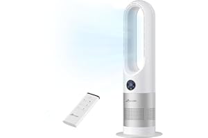 ZICOOLER Bladeless Fan for Bedroom, 8 Speeds & 90° Oscillation Bladeless Fan with Remote, 9H Timer, Large LED Display, Safety Design for Kids & Pets, Portable Tower Fan for Office Bedroom