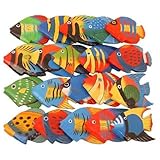 4 Pesci In Legno Per Decorazione Parete - Stile Nautico, Blu E Bianco - Foto 6