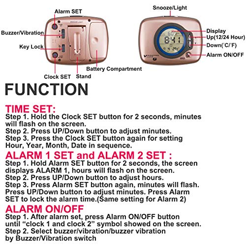 HONWELL Ultra-Thin Pillow Alarm Clocks, Vibrating Alarm Clock Battery Operated Portable Travel Alarm Clock, Digital Dual Alarm Clock for Bedrooms Bedside Heavy Sleepers - Thumbnail 4