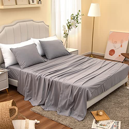 Buyoung Queen Bed Sheet Set - 4 Piece Set,14 inch Deep Pocket,1800 Microfiber, Ultra Soft,Wrinkle Free,Fade, Stain Resistant Washable,Breathable,1 Fitted Sheet,1 Flat Sheet,2 Pillowcases(Grey)