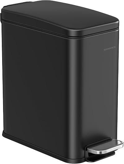 SONGMICS Narrow Pedal Bin 5 L Black Slim Indoor Bathroom Waste Bin