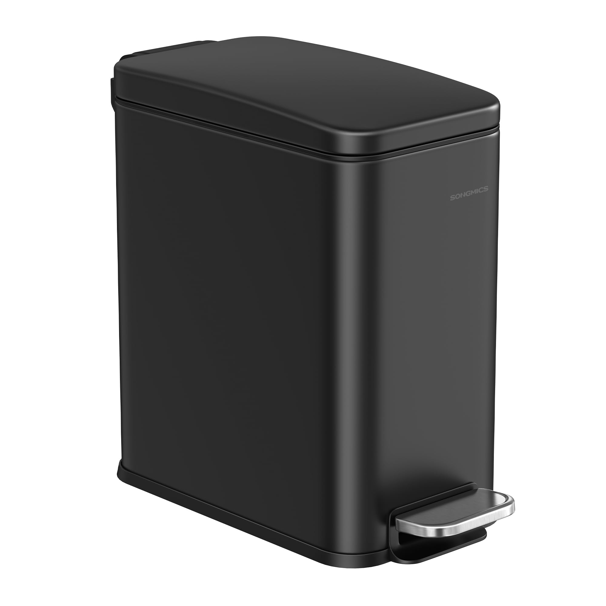 Photo 1 of SONGMICS Bathroom Trash Can, 1.3 Gallon (5 L) Small Trash Bin with Lid, Slim for Small Spaces, Stainless Steel Garbage Can, Soft Close, Black ULTB560B05